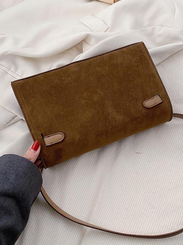 Women's Elegant Belted Design Suede Crossbody Bag, Trendy Minimalist Crossbody Bag, Chic All-match Crossbody Bag for Daily & Work Use