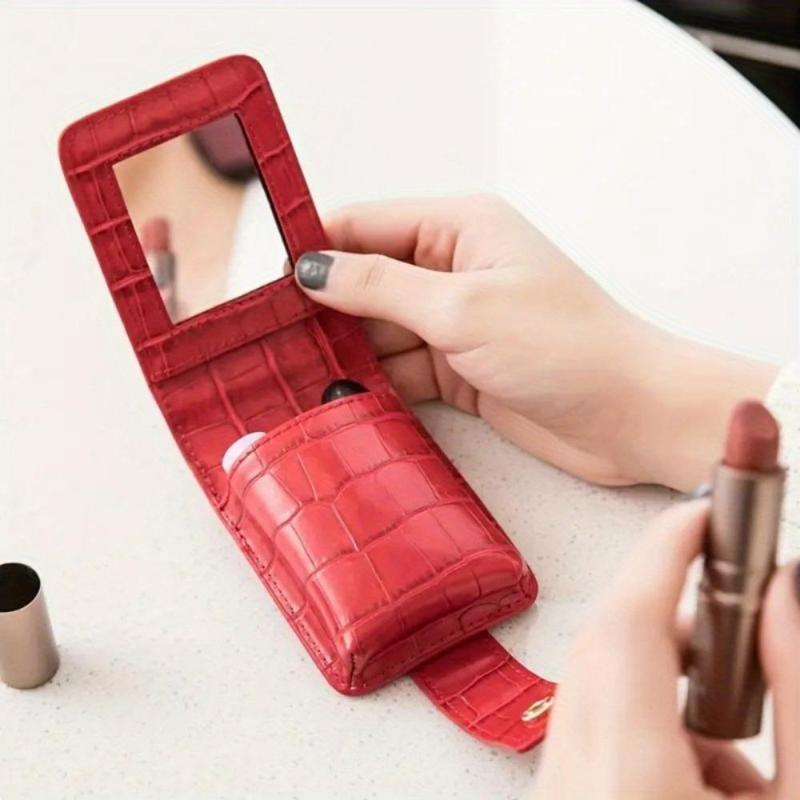 Portable Lipstick Bag with Mirror, 1 Count Lipstick Storage Bag, Cosmetic Bag, PU Leather Mini Makeup Bag, Storage Bag for Home & Travel