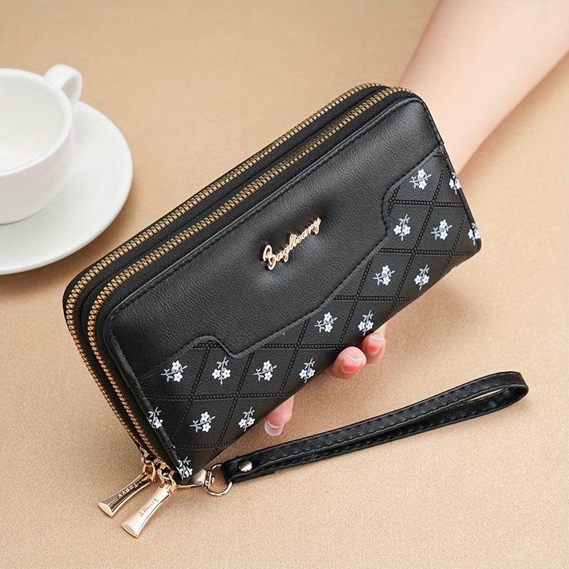 1pc, Embroidery Multi-Functional Women's Wallet with Wristband, Casual Style, Pu Material, Double Zipper, Thickened Design, Multi-One Card Slot, Mobile Phone Bag