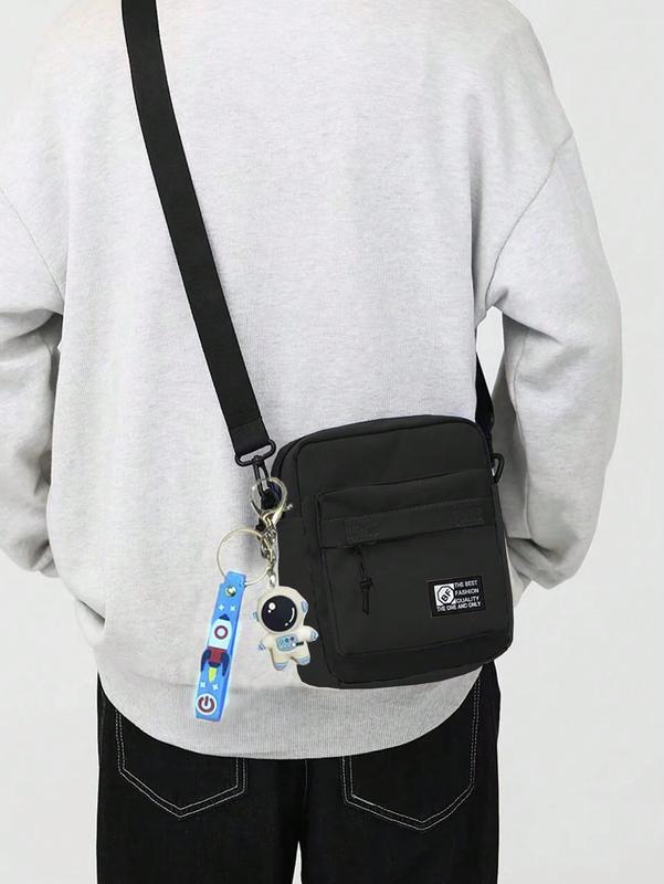 [With Pendant]Men's Colorful Canvas Crossbody Bag, Sling Bag, Single-Shoulder Bag, Mobile Phone Bag, Stylish And Individual Space Man Bag, Mini, With Adjustable Strap, Suitable For Passport, Money, Id Card, Credit Card, Travel, Hiking, Outdoor, School, Co