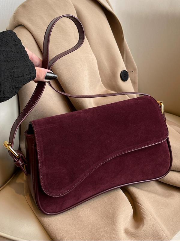 Women's Solid Color Suede Shoulder Bag, Fashionable PU Leather Underarm Bag for Daily Commuting Business, Casual Trendy Versatile High-quality Daily Commuting Bag