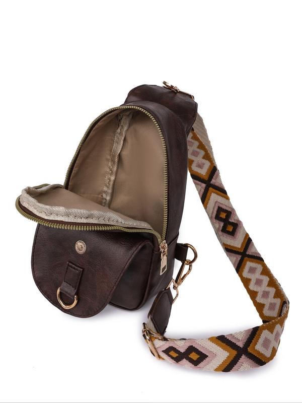 Women's Fashion Casual Pu Leather Crossbody Bag, Vintage Style Crossbody Bag with Adjustable Wide Strap, Fashion Chest Bag for Travel, Horseback Riding, Sports, Travel, Hiking