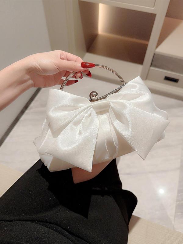 Summer Elegant Solid Color Bow Design Top Handle Bag with Chain Strap, Women's Evening Bag for Party Wedding