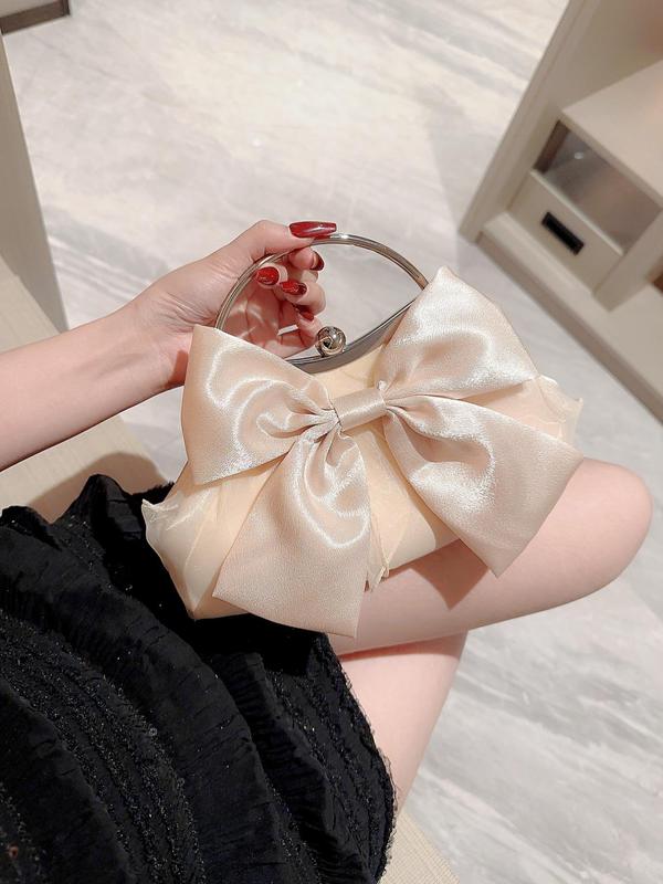 Summer Elegant Solid Color Bow Design Top Handle Bag with Chain Strap, Women's Evening Bag for Party Wedding