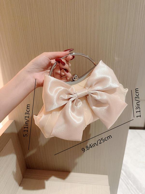 Summer Elegant Solid Color Bow Design Top Handle Bag with Chain Strap, Women's Evening Bag for Party Wedding