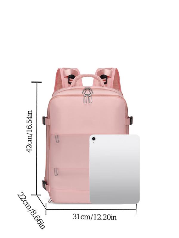 Summer Solid Color Backpack, Casual Versatile Waterproof Zipper Backpack for Women, Multi-pocket Travel Backpack, with Independent Shoe Storage Bag