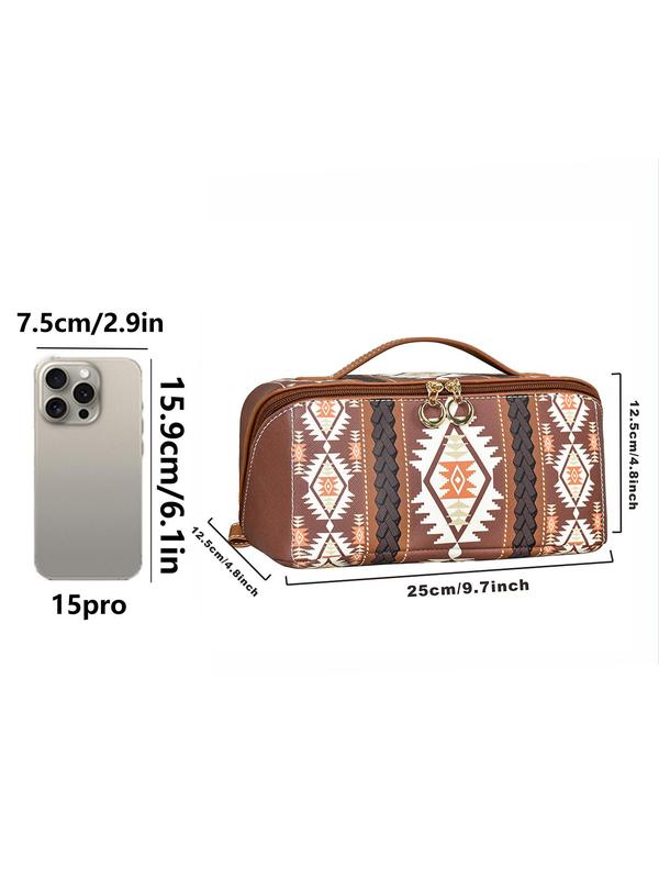 Boho Style Ethnic Pattern Makeup Bag, Vintage Style Zipper Makeup Bag, Fashionable Cosmetic Storage Bag for Women & Girls