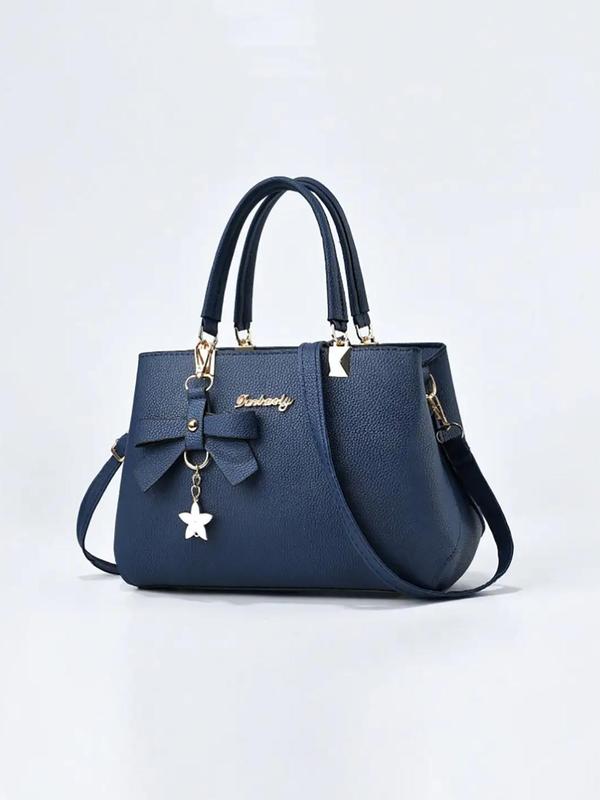 Women's Summer Style Flowers Decor Plain Pu Leather Zip Handbag, Casual All-match Shoulder Bag for Summer Daily Used, Female Elegant Commuter Bag