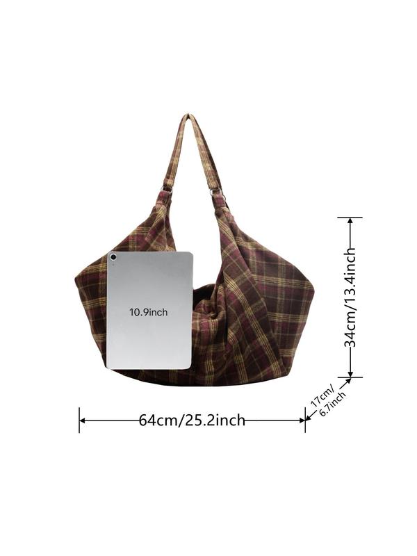 Women's Fashionable Plaid Pattern Tote Bag, Casual Large Capacity Shoulder Bag for Work & Daily Used, Trendy All-match Bag for Commuters and Students