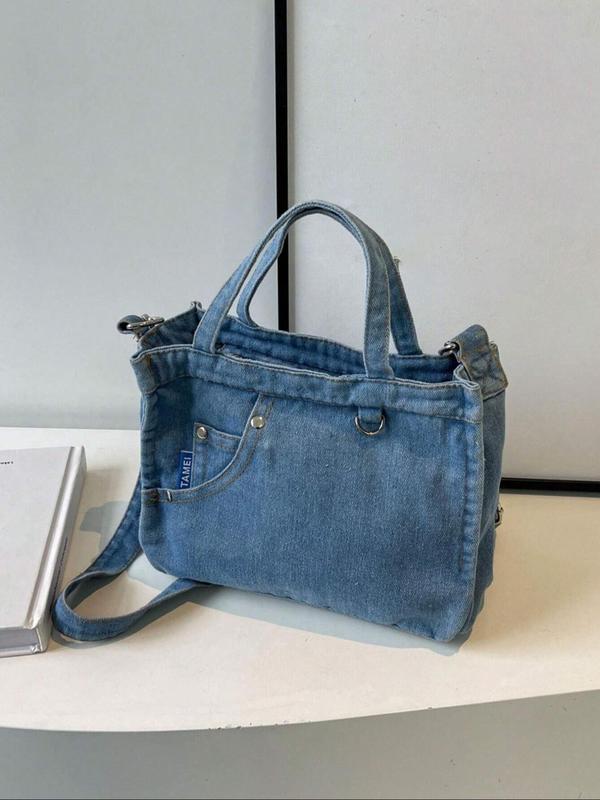 Fashion Denim Handbag, Casual Large Capacity Shoulder Bag for Women, Trendy Versatile High-quality Daily Commuting Bag, Girl Fashionable Shopping Bag