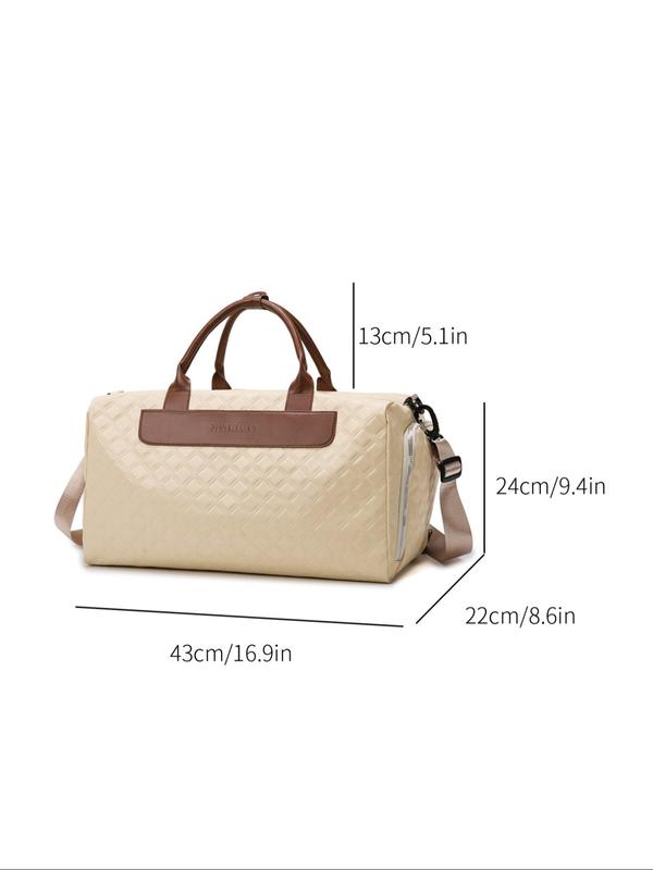 Letters & Argyle Embossed PU Leather Travel Bag, Large Capacity Zipper Shoulder Bag, Fashionable Travel Bag for Women & Men