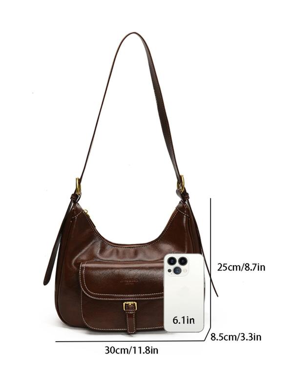 Women's Solid Color Belted Design Hobo Bag, Fashionable PU Leather Shoulder Bag for Daily Used, Casual Trendy Versatile High-quality Daily Commuting Bag