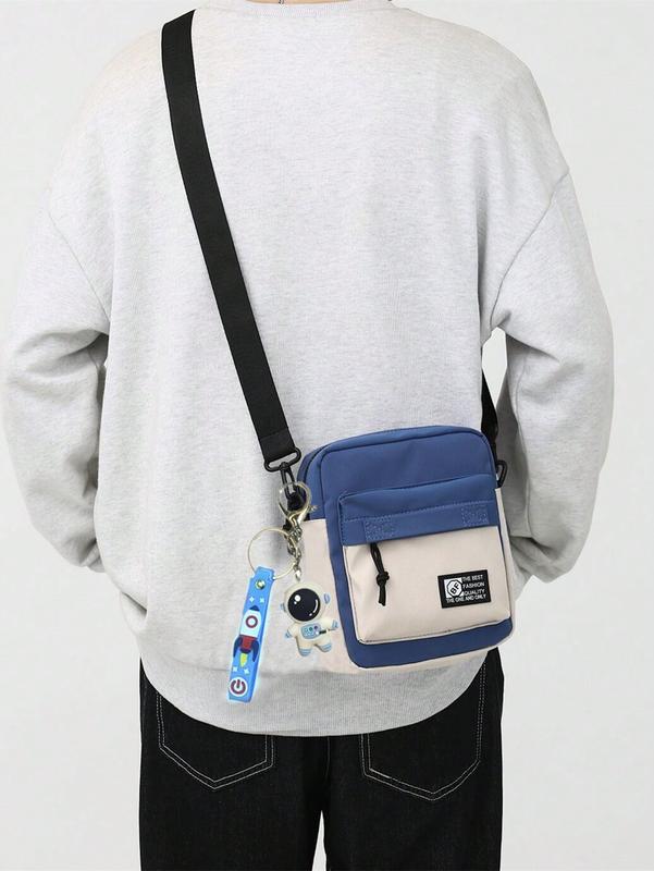 [With Pendant]Men's Colorful Canvas Crossbody Bag, Sling Bag, Single-Shoulder Bag, Mobile Phone Bag, Stylish And Individual Space Man Bag, Mini, With Adjustable Strap, Suitable For Passport, Money, Id Card, Credit Card, Travel, Hiking, Outdoor, School, Co