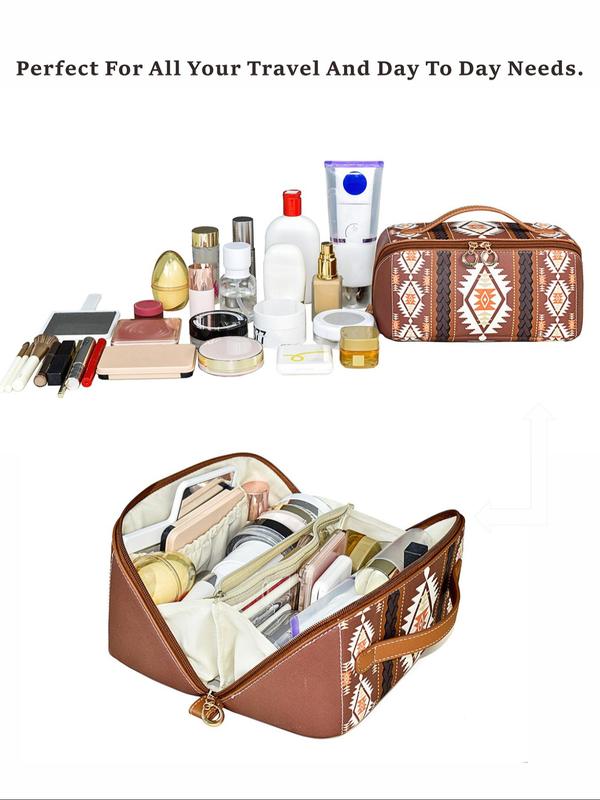 Boho Style Ethnic Pattern Makeup Bag, Vintage Style Zipper Makeup Bag, Fashionable Cosmetic Storage Bag for Women & Girls