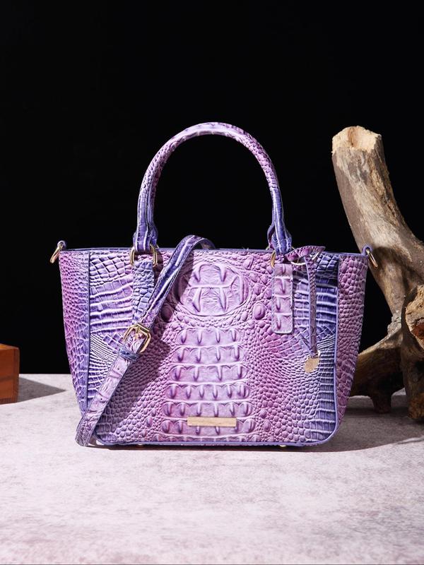 LGBT Pride Summer Fashionable Colorblock Crocodile Embossed Tote Bag As Gift, Vintage Shoulder Bag For Women, Large Capacity Zipper Handbag