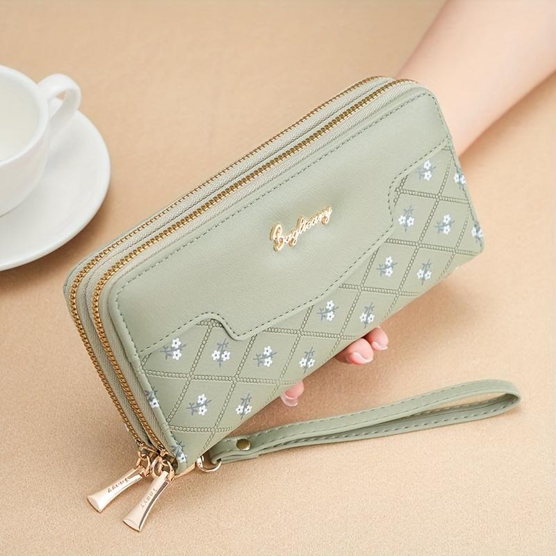 1pc, Embroidery Multi-Functional Women's Wallet with Wristband, Casual Style, Pu Material, Double Zipper, Thickened Design, Multi-One Card Slot, Mobile Phone Bag