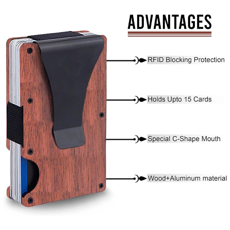 Rich Accessories of Minimalist Wallet-High Capacity Natural Environmental ProtectionWooden Wallet -Anti-Theft Brush RFlD Wallet for Men