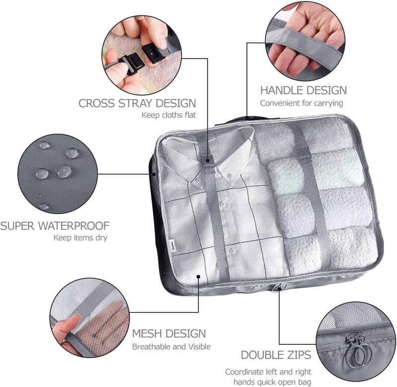 8 Set Packing Cubes for Suitcases Travel Luggage Packing Organizers,Travel  Luggage Organizer for Travel Accessories Shoe Bag Tioletry Bag Laundry BagGrey