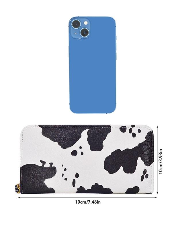 Women's  Cute Cow Print Zipper Wallet, Casual Long Wallet for Work & Daily Used, New Trendy Phone Wallet As Gift for Girls