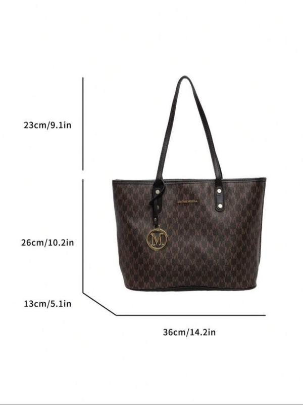 Fashionable Letter Pattern Tote Bag with Letter Bag Charm, Casual Large Capacity Shoulder Bag for Women, All-match Basic Commuter Bag for Daily Used