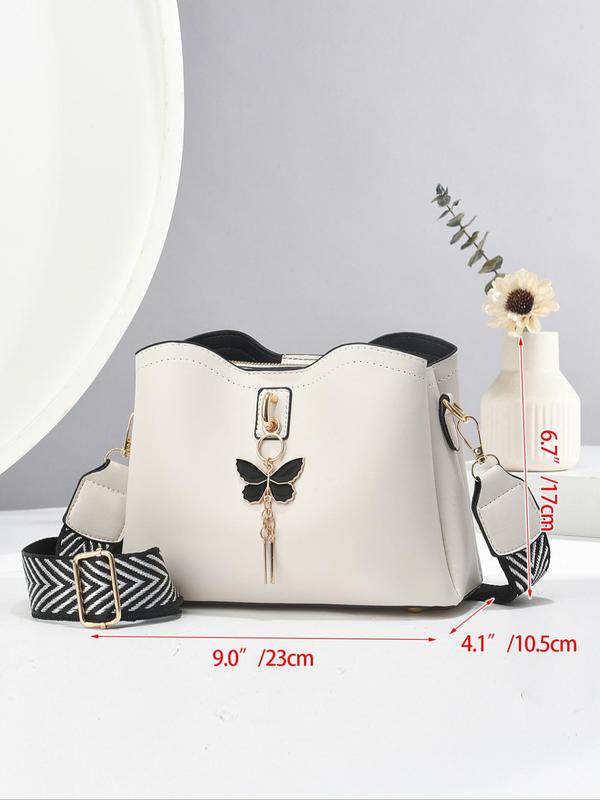 Women's Fashionable Crossbody Work Bag with Butterfly Charm, Casual Versatile Pu Leather Shoulder Bag for Daily Used, Trendy All-match Commuter Bag