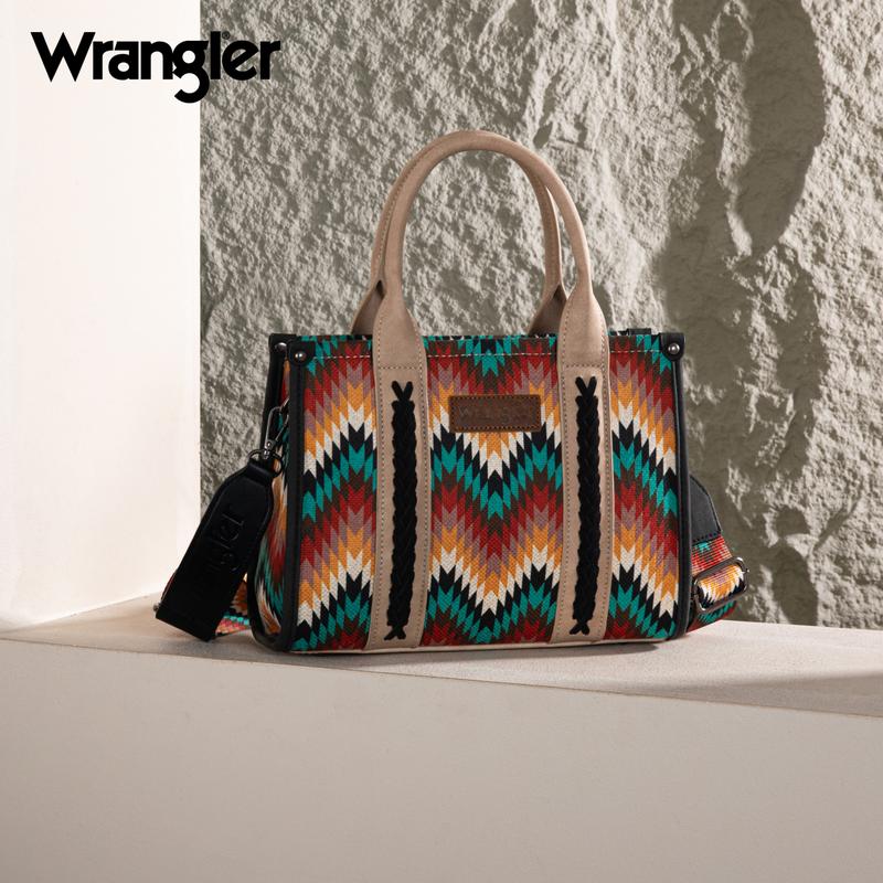 Wrangler Aztec Tote Bag for Women Southewestern Wave Print Canvas Top-Handle Handbag