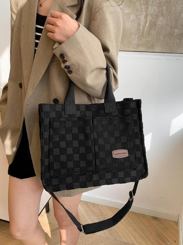 Women's Fashionable Checkerboard Pattern Tote Bag, Casual Large Capacity Shoulder Bag for Daily Used, Trendy Versatile High-quality Daily Commuting Bag