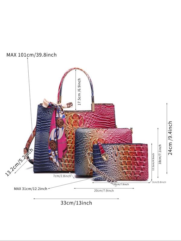 Fashionable Crocodile Embossed Tote Bag & Clutches & Wristlets & Square Organizer Crossbody Bag, Fashionable Bag Set for Summer Daily Use