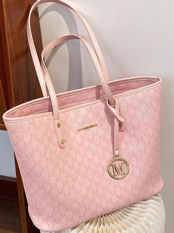 Fashionable Letter Pattern Tote Bag with Letter Bag Charm, Casual Large Capacity Shoulder Bag for Women, All-match Basic Commuter Bag for Daily Used