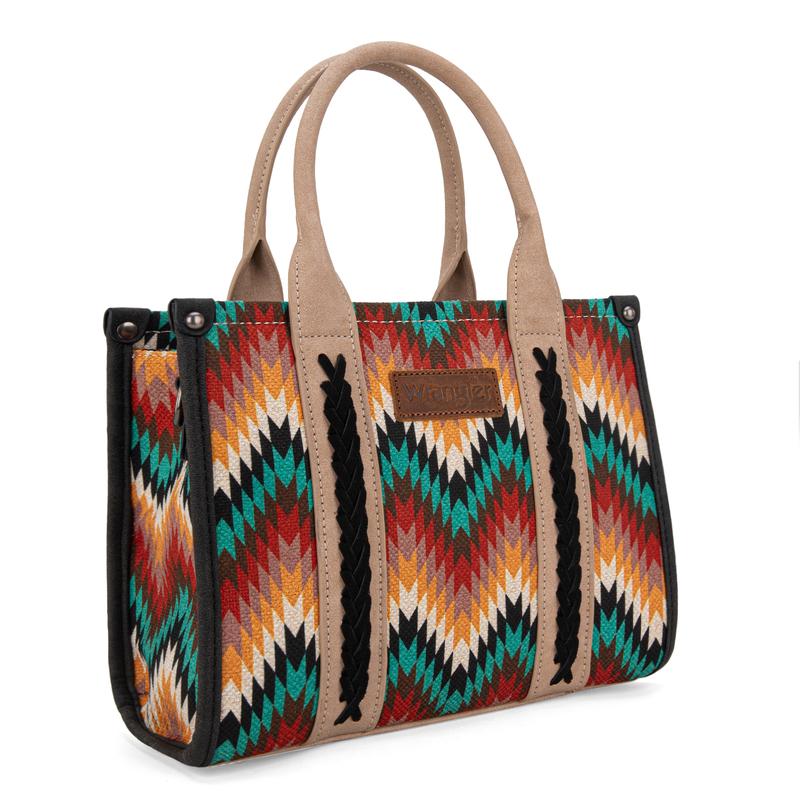 Wrangler Aztec Tote Bag for Women Southewestern Wave Print Canvas Top-Handle Handbag