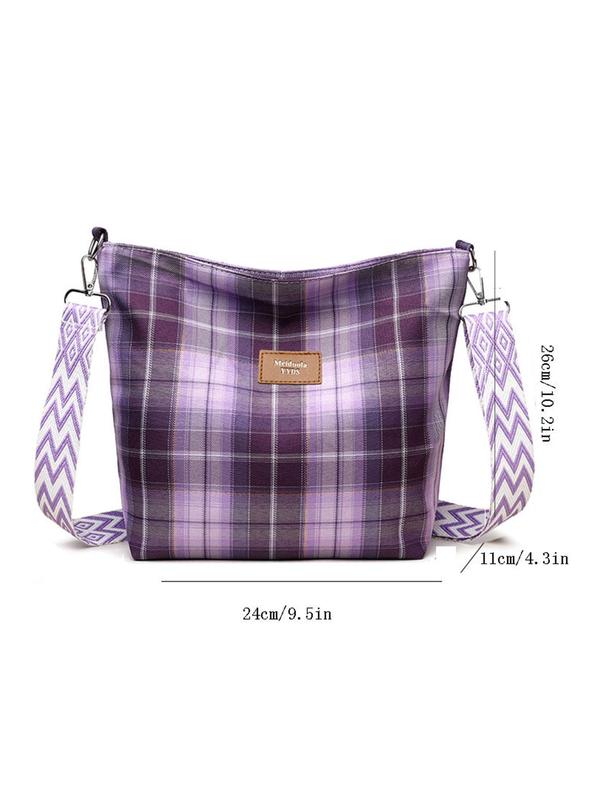 Women's Fashionable Plaid Pattern Crossbody Bag, Casual Versatile Letter Label Decorated Shoulder Bag for Daily Commute & Travel, Trendy All-match Commuter Bag