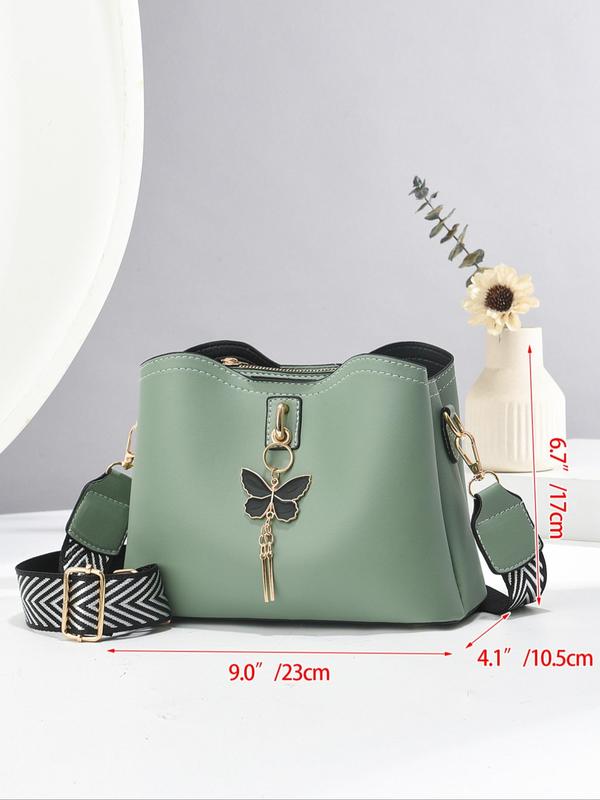 Women's Fashionable Crossbody Work Bag with Butterfly Charm, Casual Versatile Pu Leather Shoulder Bag for Daily Used, Trendy All-match Commuter Bag