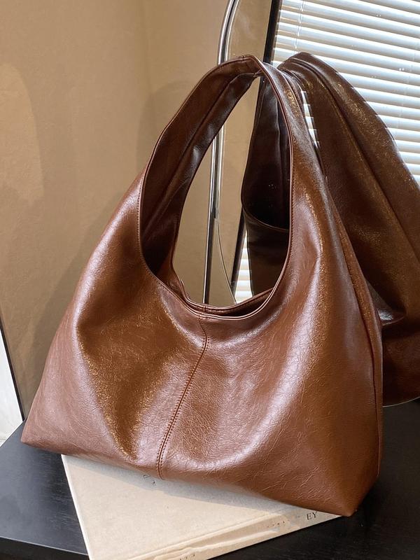 Women's Elegant Solid Color Hobo Bag, Fashionable Large Capacity Tote Bag for Work & Daily Used, Casual Trendy Versatile High-quality Daily Commuting Bag