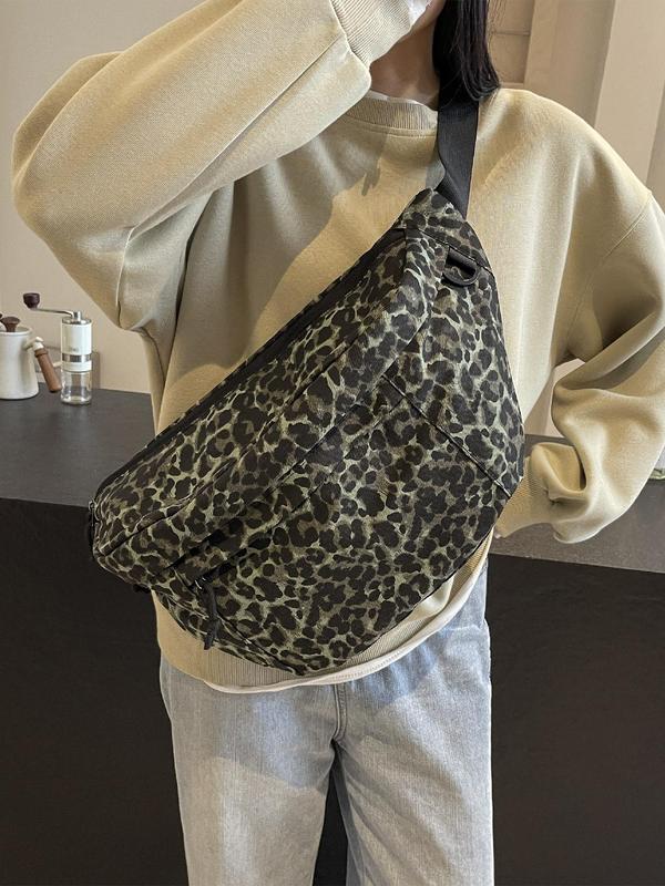 Fashion Leopard Pattern Fanny Pack, Casual Versatile Sling Bag for Women, Simple All-match Chest Bag for Daily Life