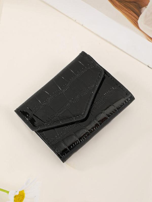 Solid Color Fashion Crocodile Embossed Bifold Wallet As Gift for Girlfriend, Casual Trendy Multiple Slots Card Holder for Daily Use