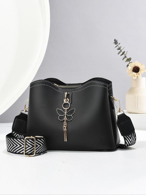 Women's Fashionable Crossbody Work Bag with Butterfly Charm, Casual Versatile Pu Leather Shoulder Bag for Daily Used, Trendy All-match Commuter Bag