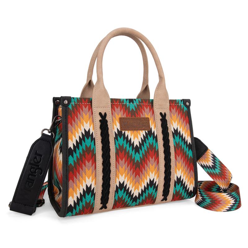 Wrangler Aztec Tote Bag for Women Southewestern Wave Print Canvas Top-Handle Handbag