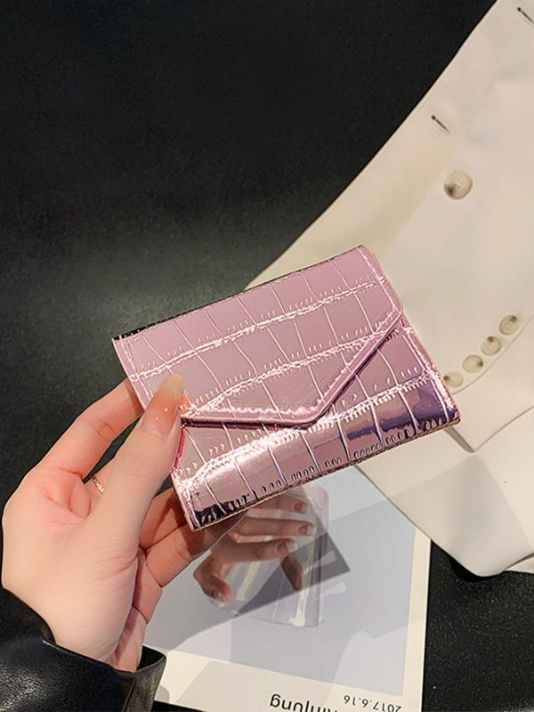 Solid Color Fashion Crocodile Embossed Bifold Wallet As Gift for Girlfriend, Casual Trendy Multiple Slots Card Holder for Daily Use