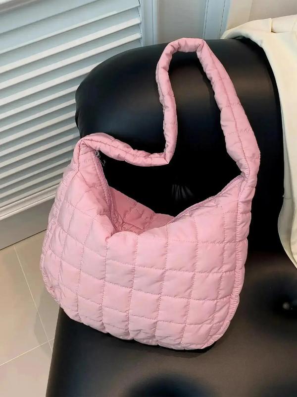 Women's Solid Color Quilted Shoulder Bag, Fashionable Large Capacity Crossbody Bag for Daily Used, Plaid Pattern Shoulder Bag