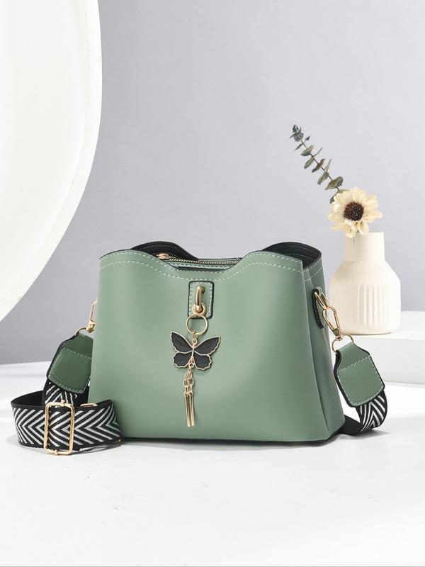 Women's Fashionable Crossbody Work Bag with Butterfly Charm, Casual Versatile Pu Leather Shoulder Bag for Daily Used, Trendy All-match Commuter Bag