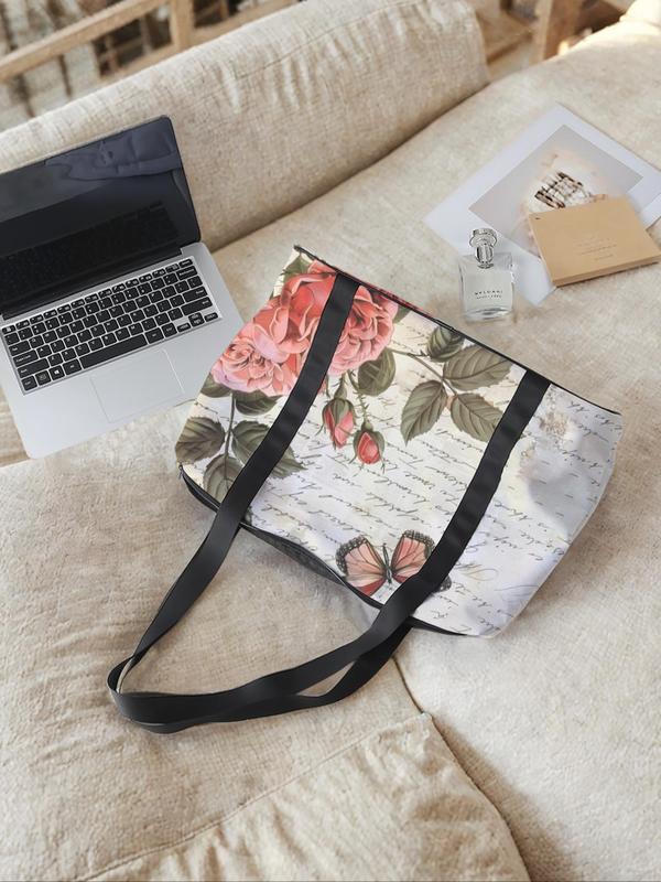 Floral Pattern Tote Bag, Large Capacity Travel Bag, Portable Overnight Bag, Fashion Travel Bag, Yoga Training Bag