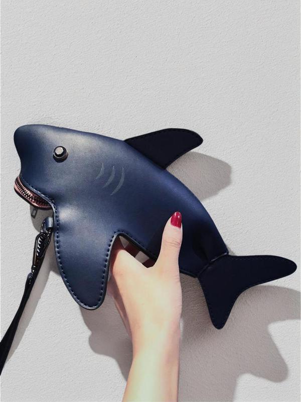 Women's Cute Shark Design Crossbody Bag for Women, Designer Bags 2024, Fashionable Pu Leather Novelty Crossbody Bag for Daily Use, Phone Small Wallet for Cloth Decoration