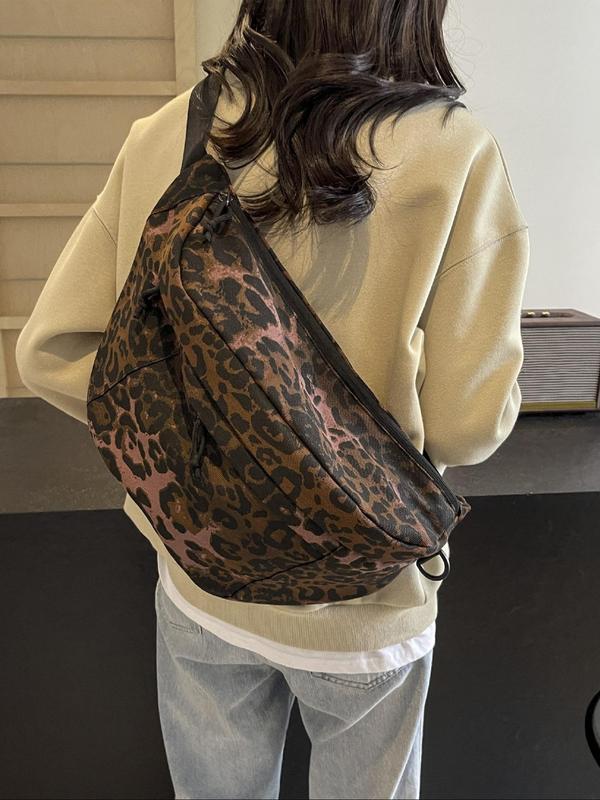 Fashion Leopard Pattern Fanny Pack, Casual Versatile Sling Bag for Women, Simple All-match Chest Bag for Daily Life