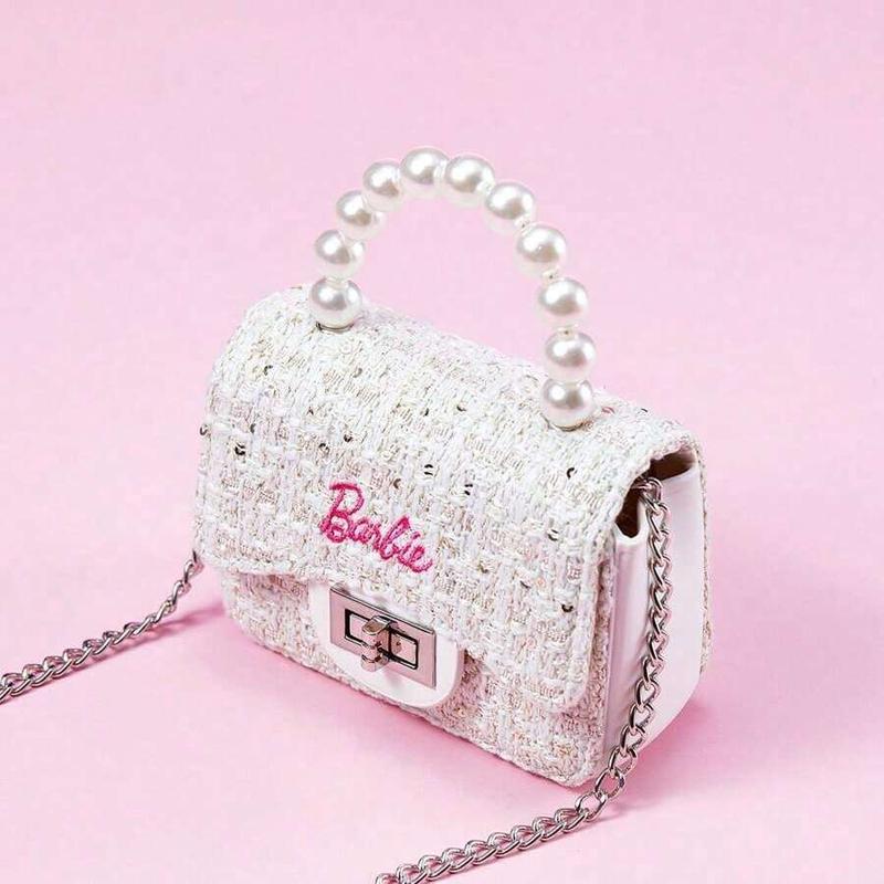 Barbie Black Mini Small Fragrance Crossbody Bag Cute Hand Bag Mini Bag For Girls With Pearl Chain Lovely Birthday Gift Christmas Gift