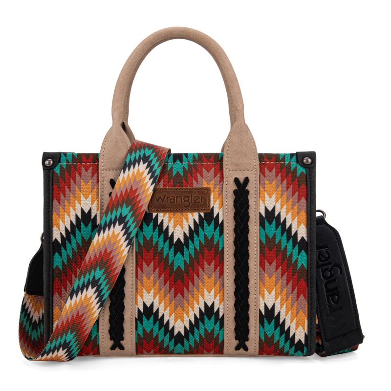 Wrangler Aztec Tote Bag for Women Southewestern Wave Print Canvas Top-Handle Handbag