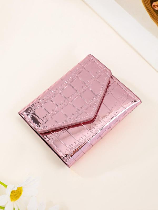 Solid Color Fashion Crocodile Embossed Bifold Wallet As Gift for Girlfriend, Casual Trendy Multiple Slots Card Holder for Daily Use