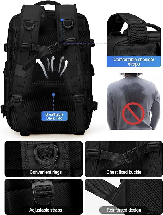 Carry On Backpack for Women, Large Travel Backpack Flight Approved, Waterproof 17 Inch Laptop Backpack Business Work Backpacks Men Mochila De Viaje, Black