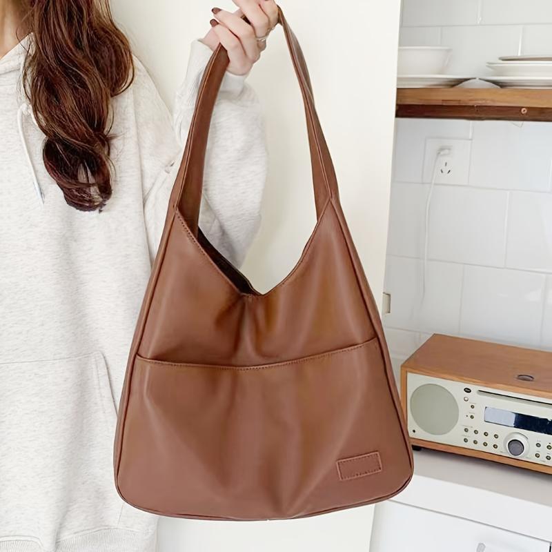 Chic Large Capacity Tote Bag for Women - Fashionable Solid Color Faux Leather Shoulder Bag with Magnetic Closure, Perfect for Everyday Use