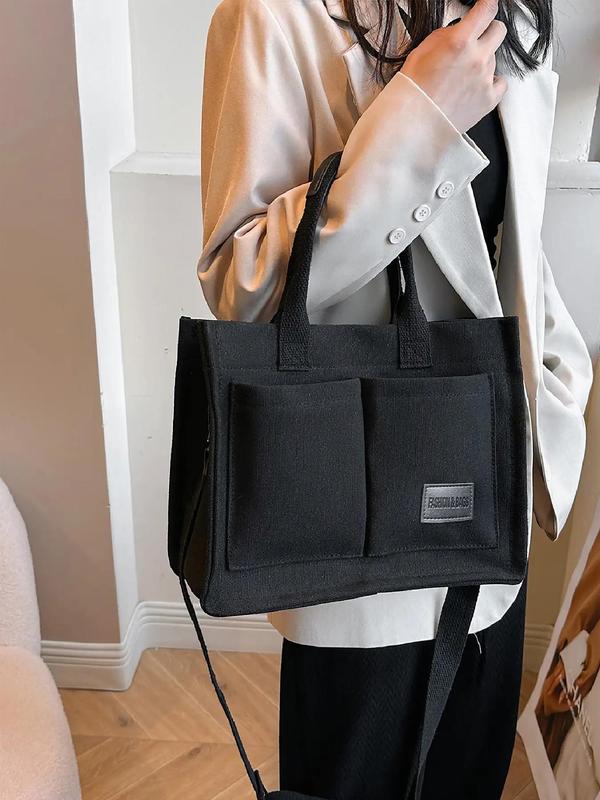 2024 Fall Summer Plain Color Large Capacity Tote Bag for Women, Casual Trendy Multi-pocket Design Shoulder Bag, Back To School Crossbody Bag for Trip, Tote Bag for Women, Fall Outfits, Fall Freshness