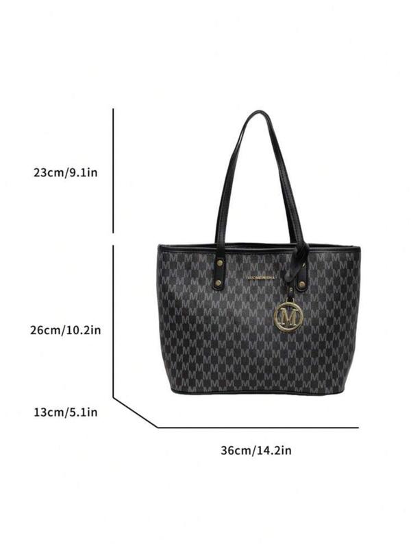 Fashionable Letter Pattern Tote Bag with Letter Bag Charm, Casual Large Capacity Shoulder Bag for Women, All-match Basic Commuter Bag for Daily Used